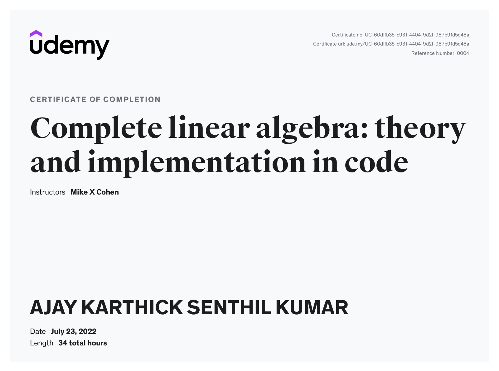 Complete Linear Algebra - Udemy